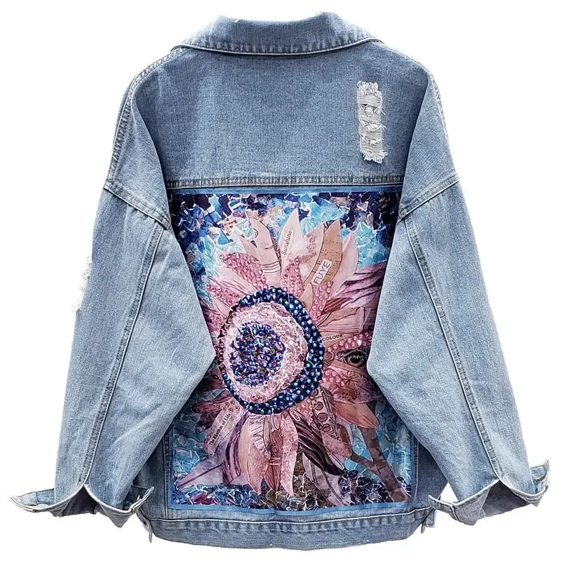 Vintage Denim Jacket Women Spring Autumn New Loose Korean Single-Breasted Hole Sequins Jeans Coat Female Loose Outerwear G2088
Vintage Denim Jacket Women Spring Autumn New Loose Korean Single-Breasted Hole Sequins Jeans Coat Female Loose Outerwear G2088