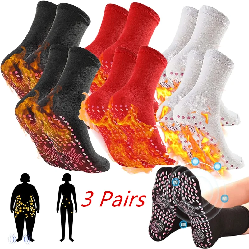 

3 pairs Tourmaline Self-Heating Socks Winter Warm Thermal Health Care Socks Slimming Health Short Sock Magnetic Therapy Sock