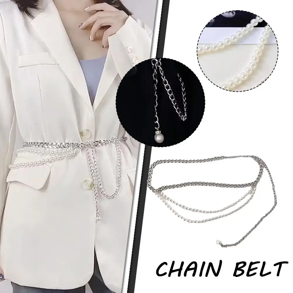 

Imitation Pearl Double Layer Waist Chain Sexy Woman Tassel Body Accessories Dress Jewelry Pendant Belt Metal Female H4M0