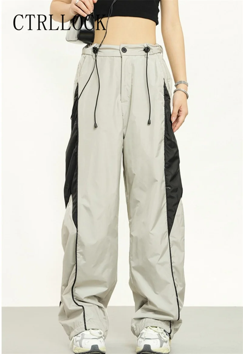 

CTRLLOCK Techwear Chic Color Patchwork Sports Cargo Pants Loose Waist Drawstring Casual Straight Pants