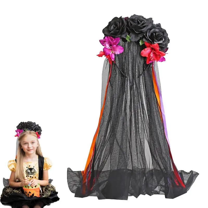 

Day Of The Dead Costume Rose Floral Crown Veil Halloween Costume Costume Halloween Flower Headpiece Mexican Gothic Crown Veil