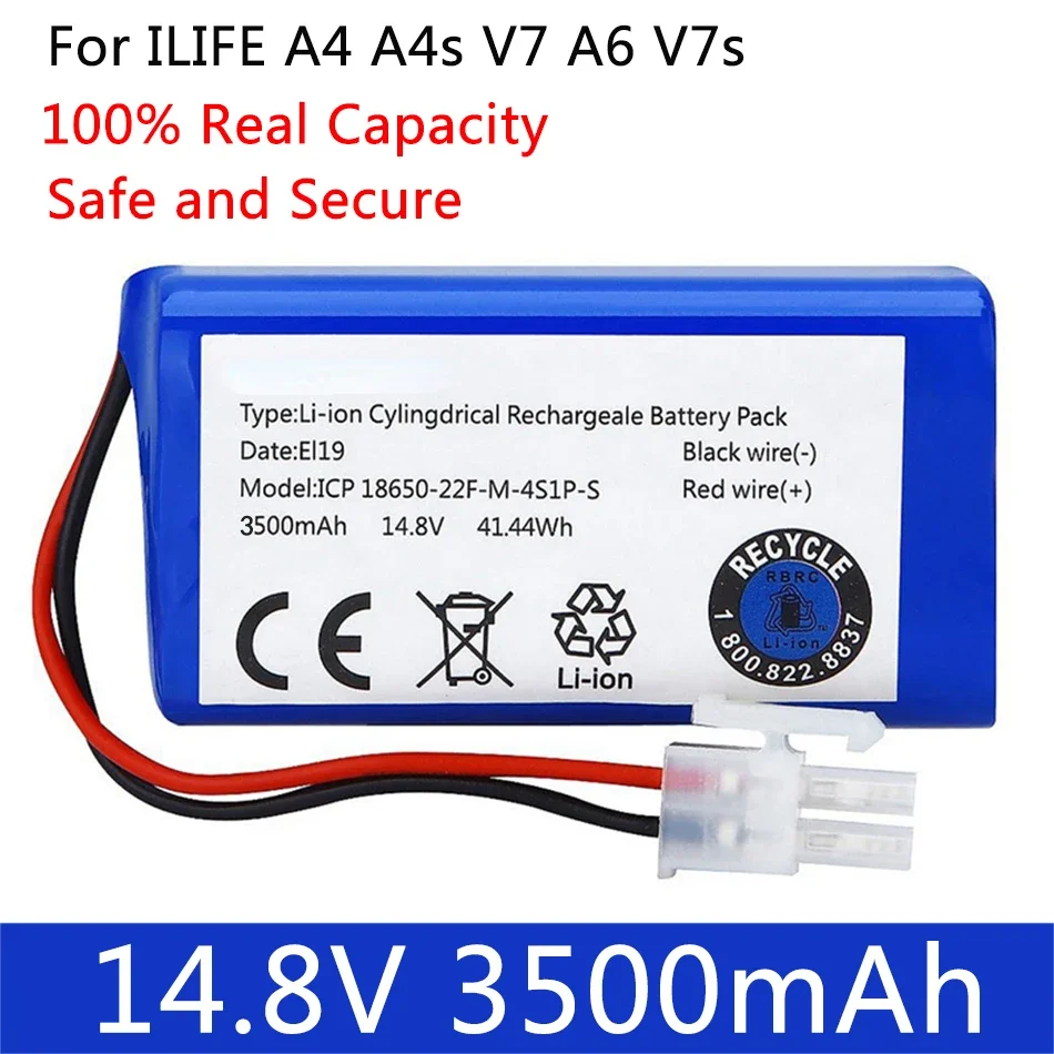 

NEW 14.8V 3500mAh 14.4V 3200mAh Lithium Battery For ILIFE A4 A4s V7 A6 V7s Plus Robot Vacuum Cleaner ILife 4S1P real Capacity