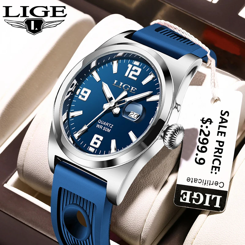 

LIGE Waterproof Fashion Quartz Man Watch Military Casual Sport Silicone Luminous Men Wristwatch Date Calendar Clock Reloj Hombre