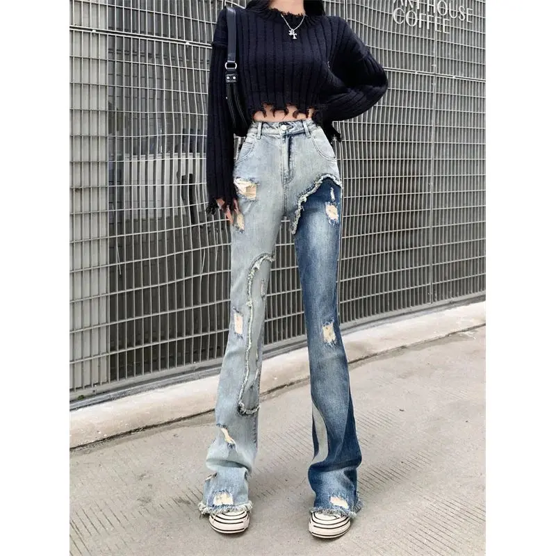 Oversized Spring New Fleece Spliced Distressed Denim Jeans for Women with Slim Fit and Elastic Micro Horn Floor Mop Pants
Oversized Spring New Fleece Spliced Distressed Denim Jeans for Women with Slim Fit and Elastic Micro Horn Floor Mop Pants