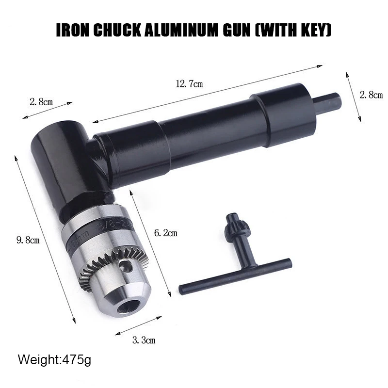 90 Degree Right Angle Electric Drill Chucks Hex Shank Turning Device Bend Extending Three-jaw Chuck Range 1-10mm Woodworking
90 Degree Right Angle Electric Drill Chucks Hex Shank Turning Device Bend Extending Three-jaw Chuck Range 1-10mm Woodworking