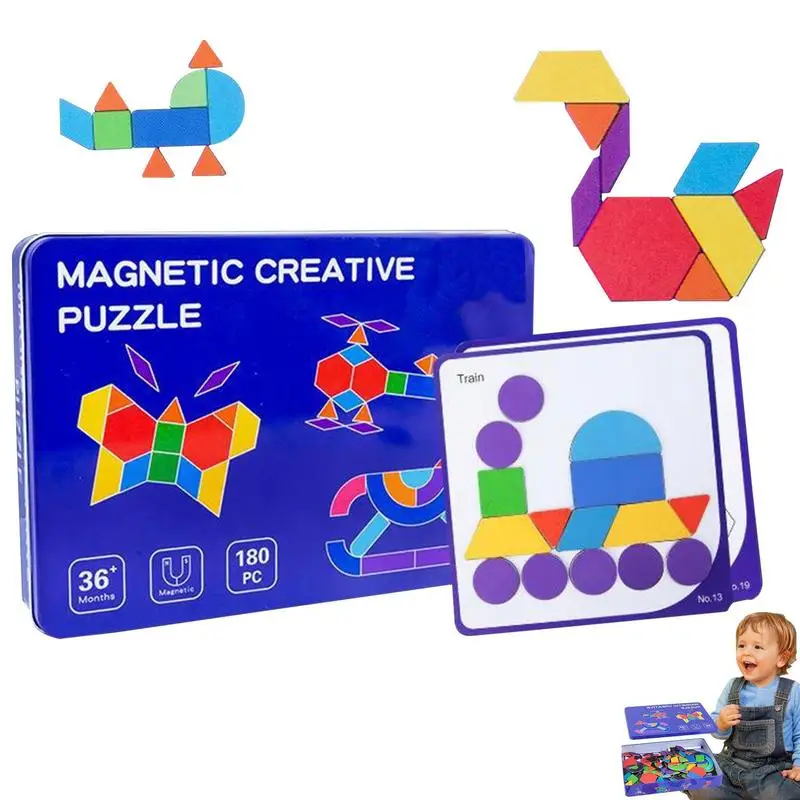 

Детский конструктор с деревянным узором, набор геометрических блоков, игрушка с деревянным узором, магнитная форма, пазлы, железная коробка, деревянные головоломки, развивающие