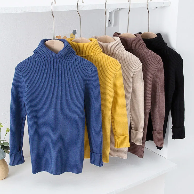 

Boys Long Sleeve Warm Turtleneck Knitwear Kids Casual Knitted Pullovers Clothes Infant Baby Girls Cute Solid Color Sweater