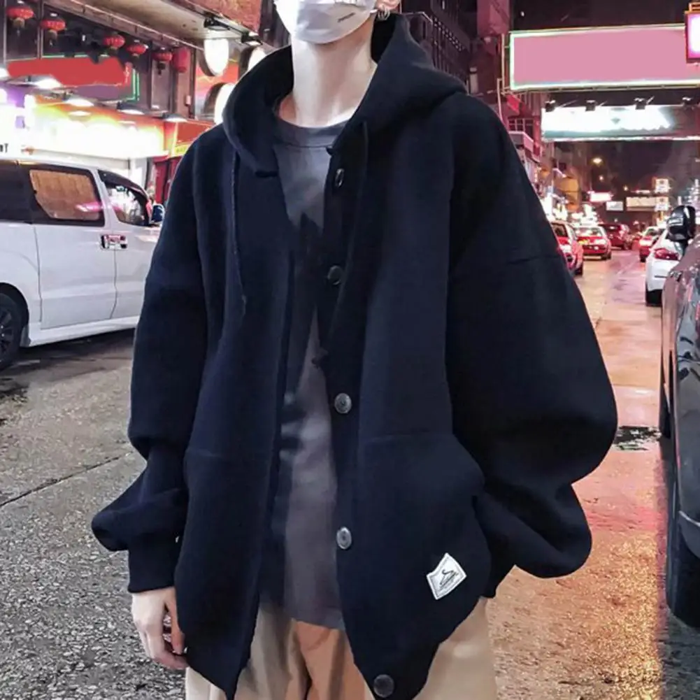 Solid Color Men Jacket Stylish Men's Single-breasted Hooded Winter Jacket with Drawstring Pockets Warm Plush Coat for Fall
Solid Color Men Jacket Stylish Men's Single-breasted Hooded Winter Jacket with Drawstring Pockets Warm Plush Coat for Fall