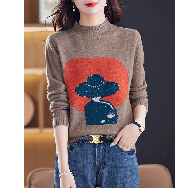 

Autumn Winter Women's Jumper Loose Knitted Casual Chic Jacquard Woolen Sweater Female Top Thick New Pullove Knitwear