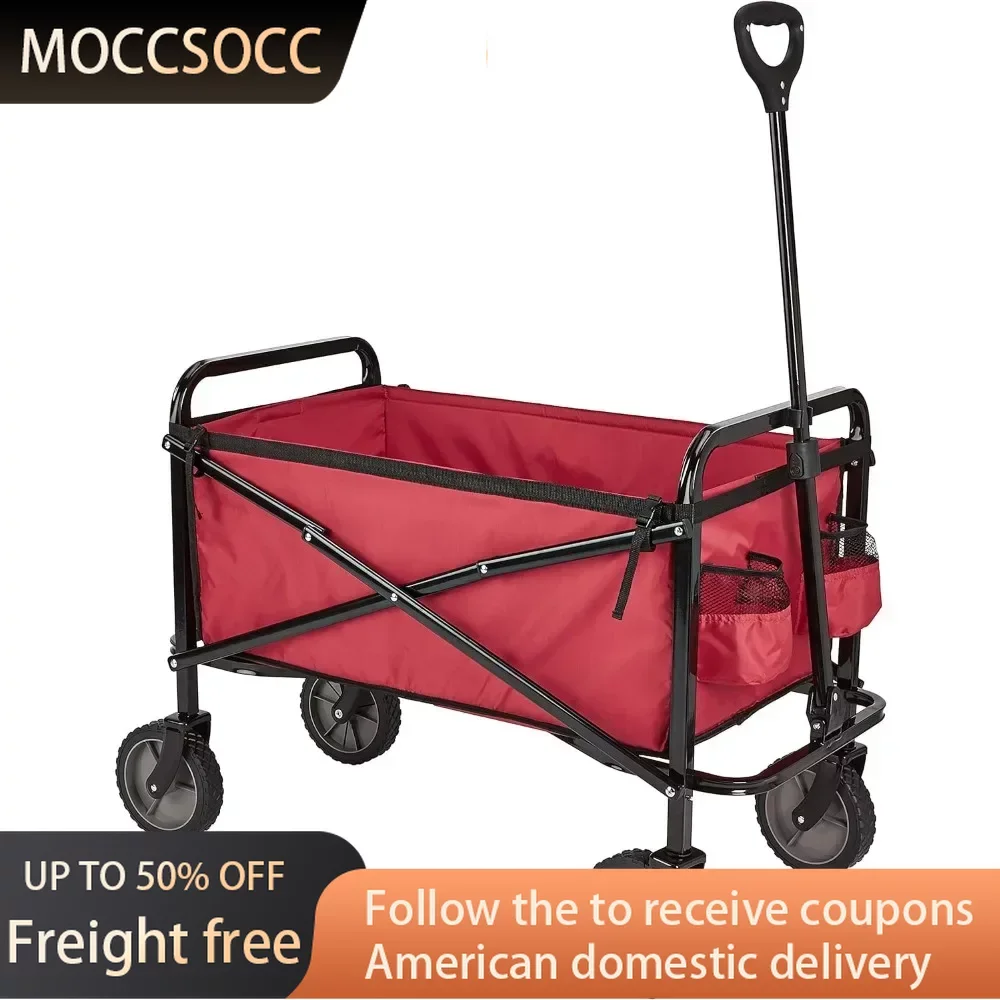 

Collapsible Folding Outdoor Utility Wagon With Cover Bag Wheels Trolley Red Hand Cart Camping Carts Push Cart Dolly Auxiliary