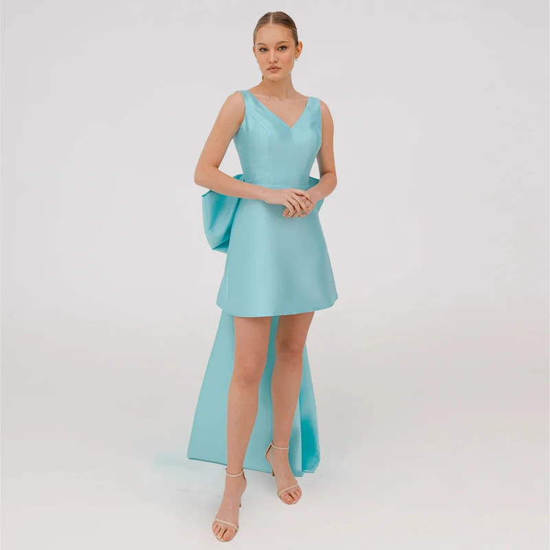 Modern V-Neck Evening Dresses Sexy Backless Party Gowns Satin Mini Short Dress With Detachable Bow 2024 Custom-Made For Women
Modern V-Neck Evening Dresses Sexy Backless Party Gowns Satin Mini Short Dress With Detachable Bow 2024 Custom-Made For Women