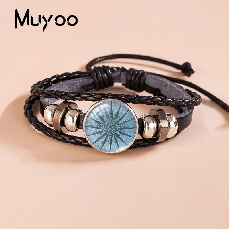 2023 New Vintage Compass Leather Bracelet Nautical Compass Snap Button Bracelets Glass Dome Photo Bangles For Men 2023 New Vintage Compass Leather Bracelet Nautical Compass Snap Button Bracelets Glass Dome Photo Bangles For Men