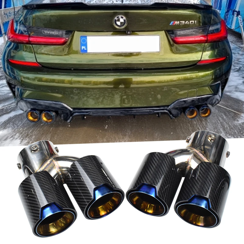 

For BMW 2021 2022 2023 G23 M440i G20 G21 M340i G42 M240i Blue Plating 4 Outlet Carbon Fiber Exhaust Head