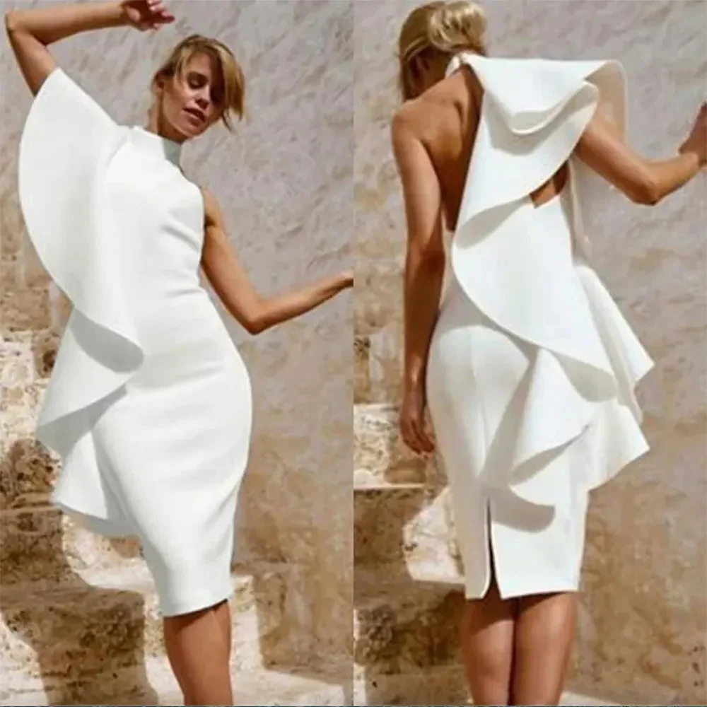 Sexy Arabic High Neck White Cocktail Dresses Slit Knee Length 2024 Fashion Ruffles Sheath Evening Prom Gowns Short Party Dress
Sexy Arabic High Neck White Cocktail Dresses Slit Knee Length 2024 Fashion Ruffles Sheath Evening Prom Gowns Short Party Dress