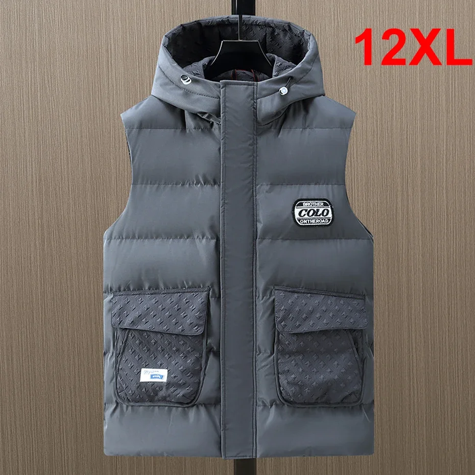 

Winter New Vests Men Thick Warm Vest Plus Size 10XL 12XL Fashion Casual Solid Color Black Vests Sleeveless Jacket Big Size 12XL