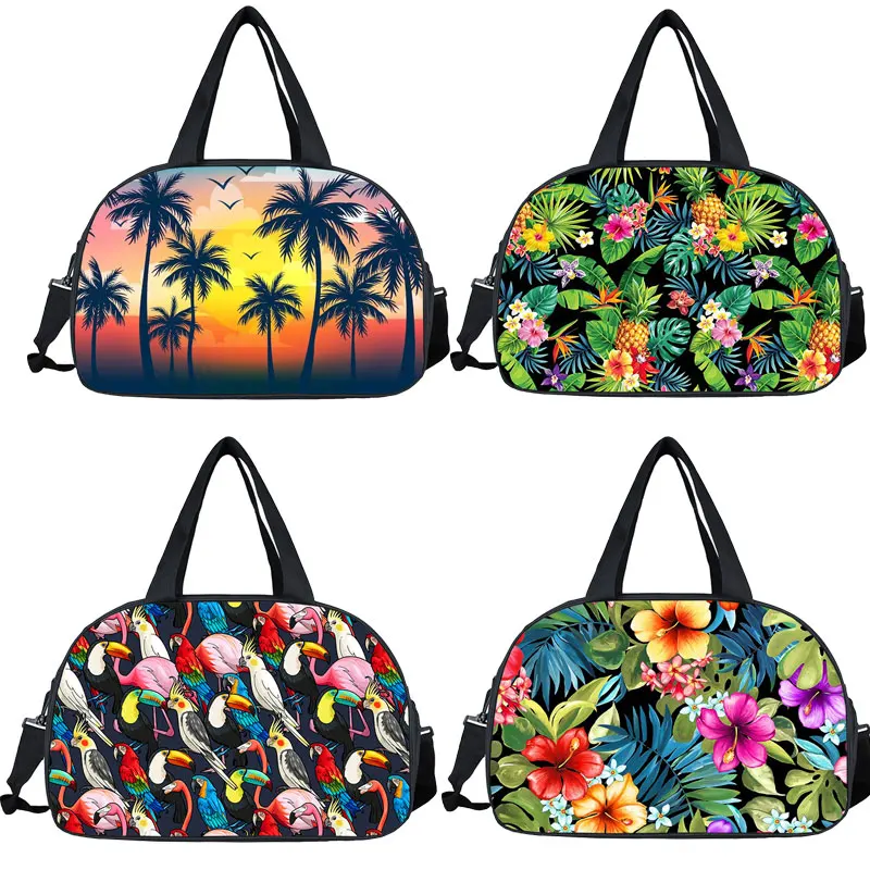 

Hawaii Coconut Trees Travel Bags Women Palm Tree Flamingo Beach Bag coconut tree Waterproof Travel Hemp Rope Sundries Tote Bag