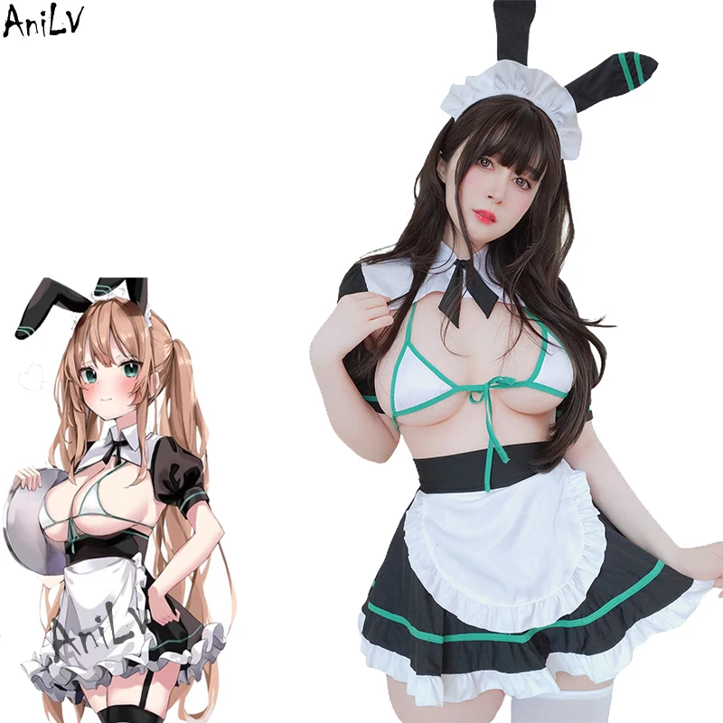 

AniLV Anime Nekopara Cinnamon Bunny Girl Maid Uniform Cosplay Women Rabbit Waiter Servant Temperament Outfits Hot Costumes