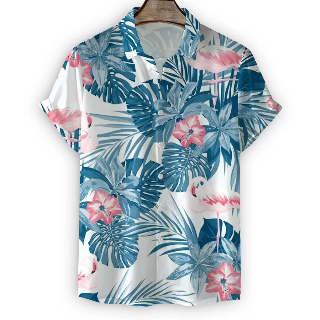 

2023 Flamingo Shirts For Men 3d Printed Men's Hawaiian Shirt Beach Vacation Short Sleeve Fashion Top Tee Shirt Men Blouse Camisa