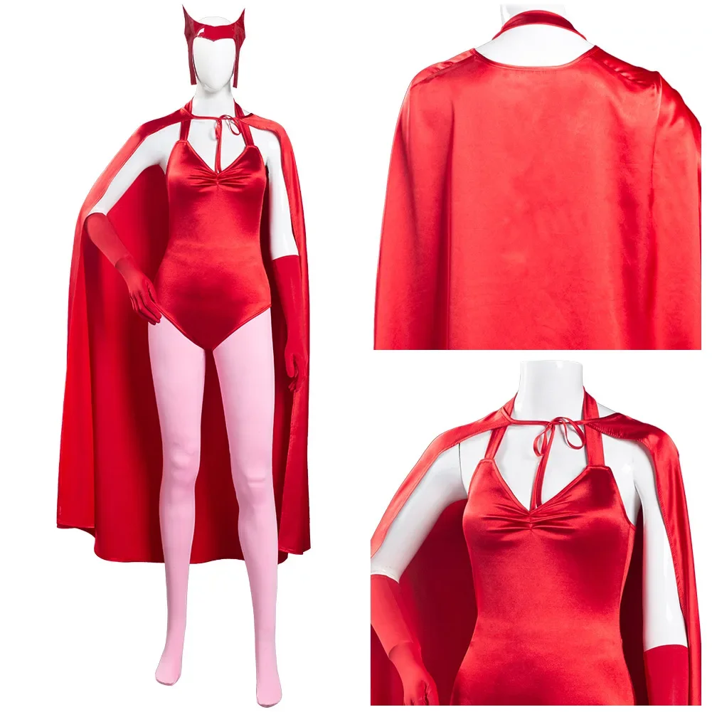 

Wanda vision Wandavision Scarlet Witch Cosplay Costume Red Jumpsuit Cloak Cape Full Outfits Halloween Carnival Suit