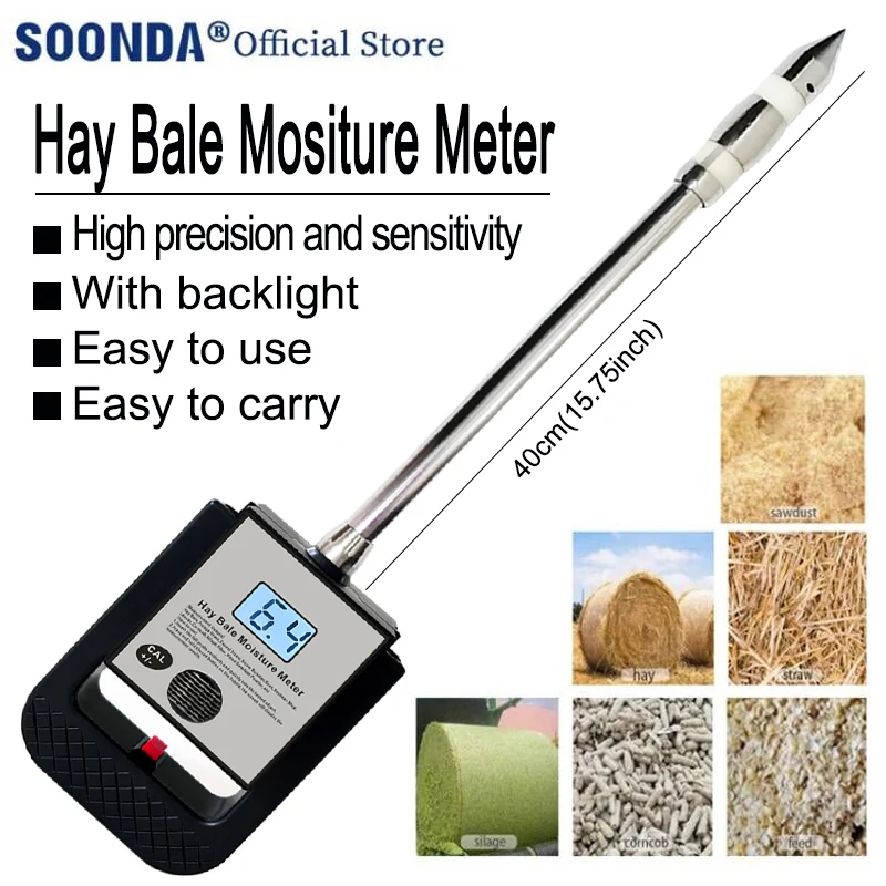 

Portable Hay Moisture Tester Meter with Probe for Hay Bale,Cereal Straw,Bran,Forage Grass,Alfalfa,Leymus Chinensis,Testing Fibre