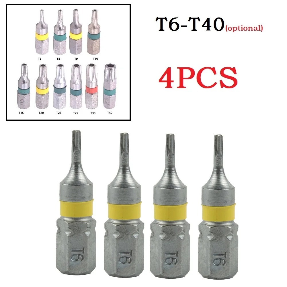 4Pcs 25mm T6-T40 Magnetic Torx Screwdriver Bits Set Electric Screwdriver Head T6,T8,T9, T10,T15,T20,T25,T27, T30,T35,T40
4Pcs 25mm T6-T40 Magnetic Torx Screwdriver Bits Set Electric Screwdriver Head T6,T8,T9, T10,T15,T20,T25,T27, T30,T35,T40