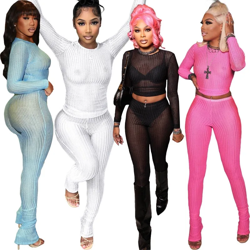 Knitted See Through Women Two Piece Set 2024 Spring Fashion Casual Sexy Solid Long Sleeve Round Neck Crop Tops Leggings
Knitted See Through Women Two Piece Set 2024 Spring Fashion Casual Sexy Solid Long Sleeve Round Neck Crop Tops Leggings