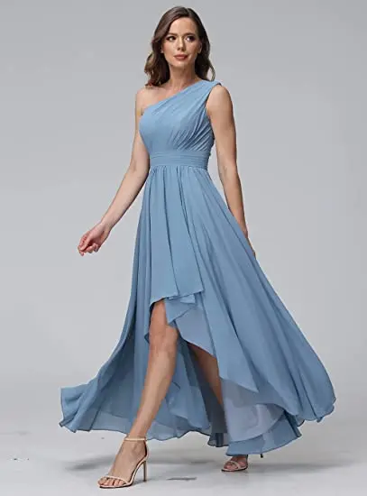 Women's One Shoulder Bridesmaid Dresses High Low Chiffon Formal Party Gowns with Pockets
Women's One Shoulder Bridesmaid Dresses High Low Chiffon Formal Party Gowns with Pockets