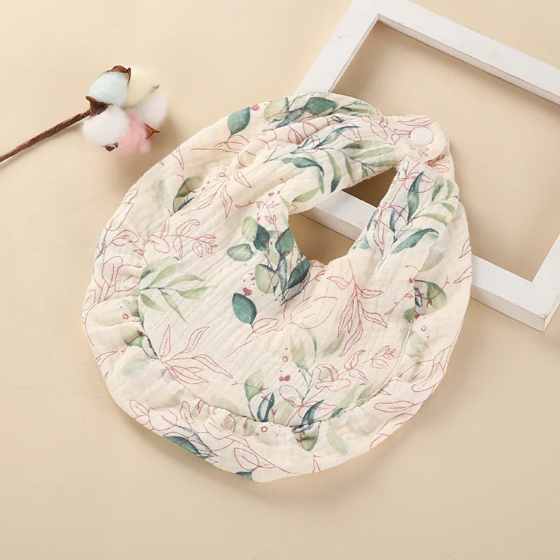 

Baby Drooling Bib Muslin Cotton Burp Cloth For Newborns Print Saliva Towel Infants Feed Bibs Flower Rainbow 360 Button Apron