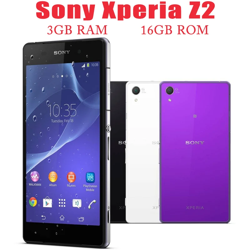 

Sony Xperia Z2 D6503 Mobile 5.2'' Original Unlocked 3GB RAM 16GB ROM Smartphone 20.7MP+2.2MP Camera Quad Core Android Cell Phone