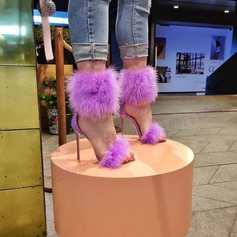 Purple Feather Ankle Strap Sandals Open Toe Shoes for Women Cover Heels Stilettos High Heels Sexy Shoes 2024 Zapatos Para Mujere
Purple Feather Ankle Strap Sandals Open Toe Shoes for Women Cover Heels Stilettos High Heels Sexy Shoes 2024 Zapatos Para Mujere