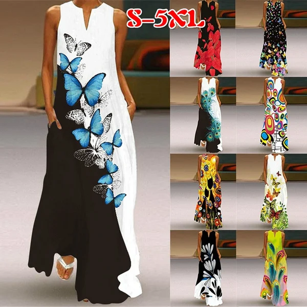 Summer Sleeveless Maxi Dresses Women Vintage Flowers Printed Bohemian Long Dress Robe Female Elegant V-Neck Beach Dress Sundress 
Summer Sleeveless Maxi Dresses Women Vintage Flowers Printed Bohemian Long Dress Robe Female Elegant V-Neck Beach Dress Sundress