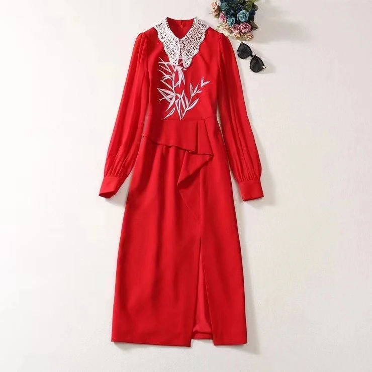 European and American women's clothing 2023 autumn new Long sleeve lapel with bamboo leaf embroidery Fashion split dress XXL
European and American women's clothing 2023 autumn new Long sleeve lapel with bamboo leaf embroidery Fashion split dress XXL
