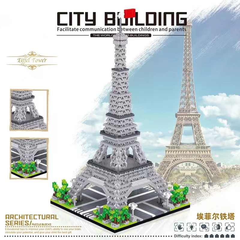 

City Mini World Famous Architecture Miniature Model Paris Eiffel Tower Building Blocks Creative Children's Toys