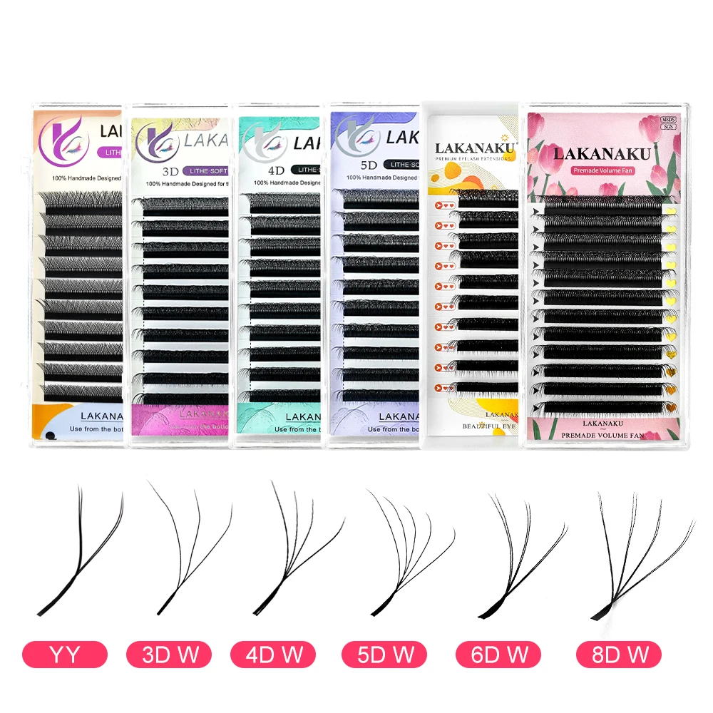 

LAKANAKU Kit Lashes YY Shape 5D W Volume Eyelash Extensions Mink 6D W Cilios Free Shapping