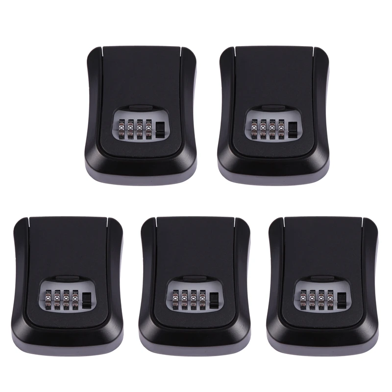 

Hot-5X Black Password Key Lock Box Wall Mounted Zinc Alloy Key Box Weatherproof 4 Digit Combination Key Storage Lock Box