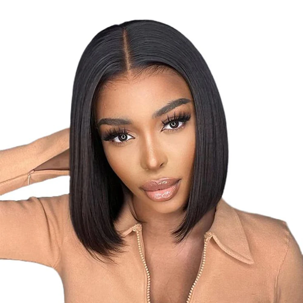 

Pre-Bleached Knots Glueless Wig Ready To Wear Wigs Straight Pre-plucked Human Hair Bob Wigs Pre-cut 4x4 HD Lace Wear Go Wigs