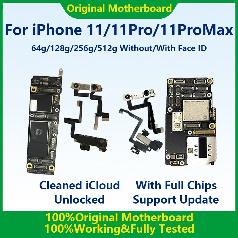 

Original Motherboard For iPhone 11 Pro Max Mainboard With Face ID Unlocked Logic Board Clean iCloud Support Update Fully Tested