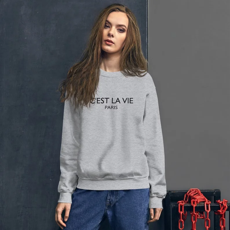 

Fashion Versatile Sweatshirt Autumn New C'est La Vie Paris Printed Crew Neck Long Sleeve T-Shirt Loose Women's Clothing