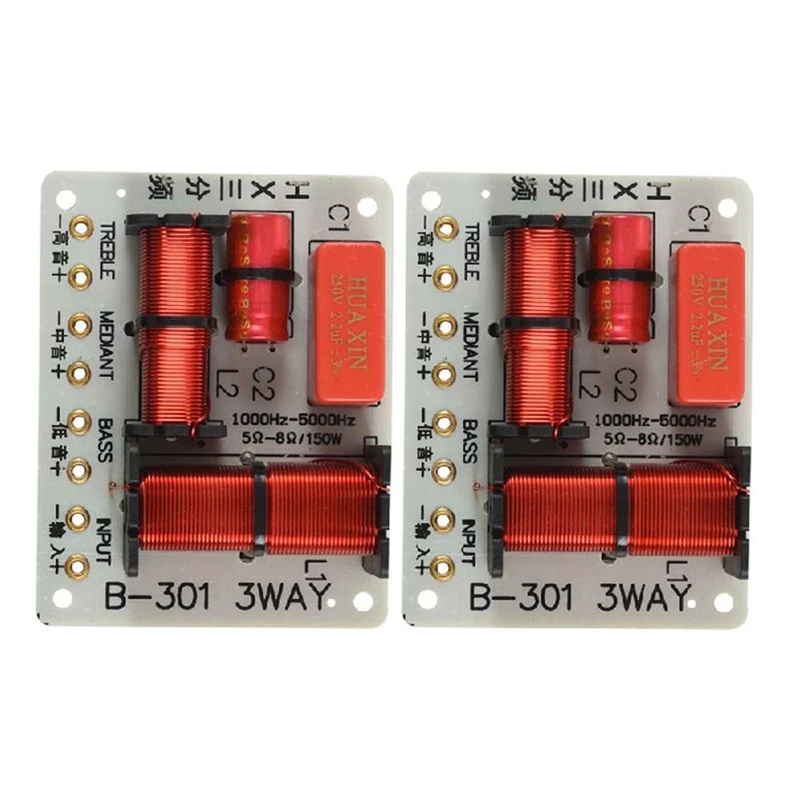 2Pcs 150W 3 Ways Audio Speaker Crossover Treble+Midrange+Bass Crossover Speakers Filter Frequency Divider 1000 5000 Hz
2Pcs 150W 3 Ways Audio Speaker Crossover Treble+Midrange+Bass Crossover Speakers Filter Frequency Divider 1000 5000 Hz