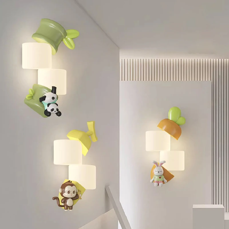 

Modern Children's Room LED Wall Lamps Cute Rabbit Panda Monkey Lamp Warm Romantic Nursery Boy Girl Bedroom Bedside Wall Lights