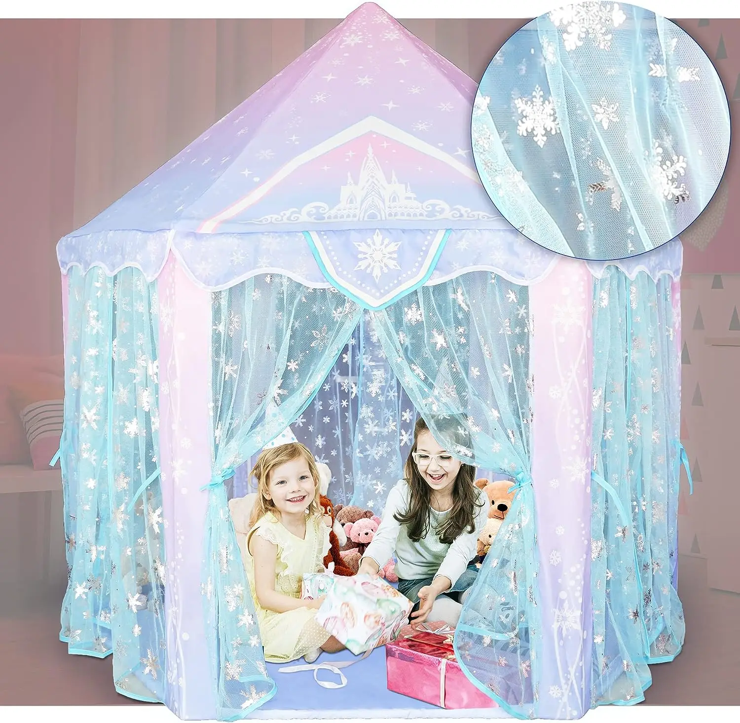 

Tent, Frozen Toy for Girls, Large Playhouse Ice Castle Play Tent for Kids with Snowflake, Toddlers Indoor & Outdoor Imaginat