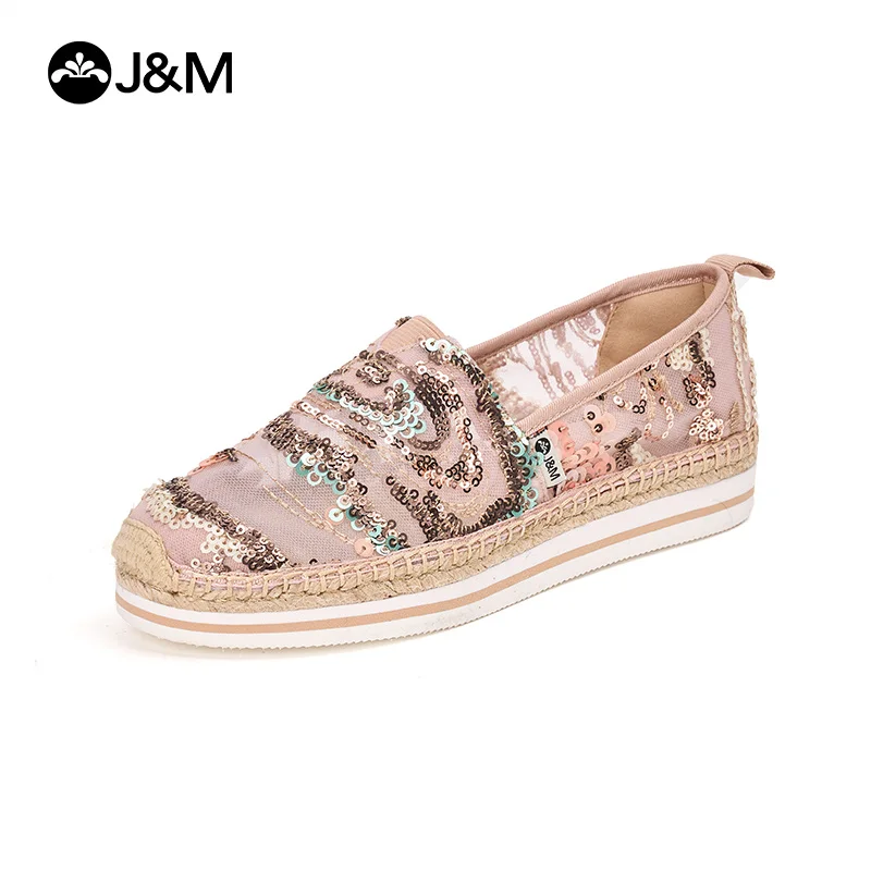 

J&M Women Loafers Mesh Breathable Lace Fisherman Shoes Fashion Platform Espadrilles Slip-on Lady Girl Casual Shoes Sneakers