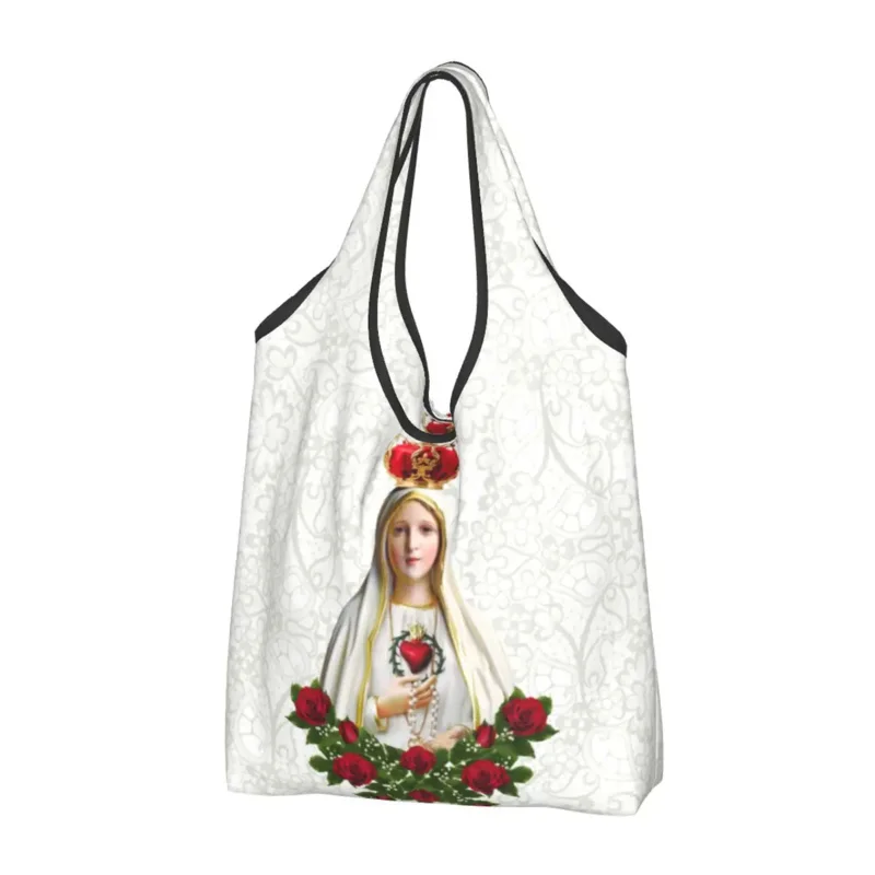 

Our Lady Of Fatima Virgin Mary Groceries Shopping Bag Shopper Tote Shoulder Bags Big Portable Portugal Rosary Catholic Handbag