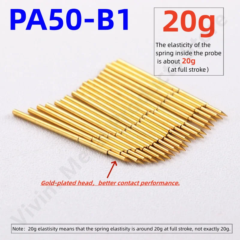 

20/100PCS PA50-B1 20g Spring Test Probe Test Pin Pogo Pin P50-B1 P50-B PCB Test Tool 0.48/0.68/16.35mm Gold Needle Sharp Tip