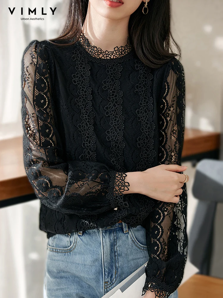 VIMLY Fashion Lace Shirts for Women 2022 Autumn Oneck Hollow Out Lantern Sleeves Blouse Loose Solid Casual Female Clothing V1025
VIMLY Fashion Lace Shirts for Women 2022 Autumn Oneck Hollow Out Lantern Sleeves Blouse Loose Solid Casual Female Clothing V1025