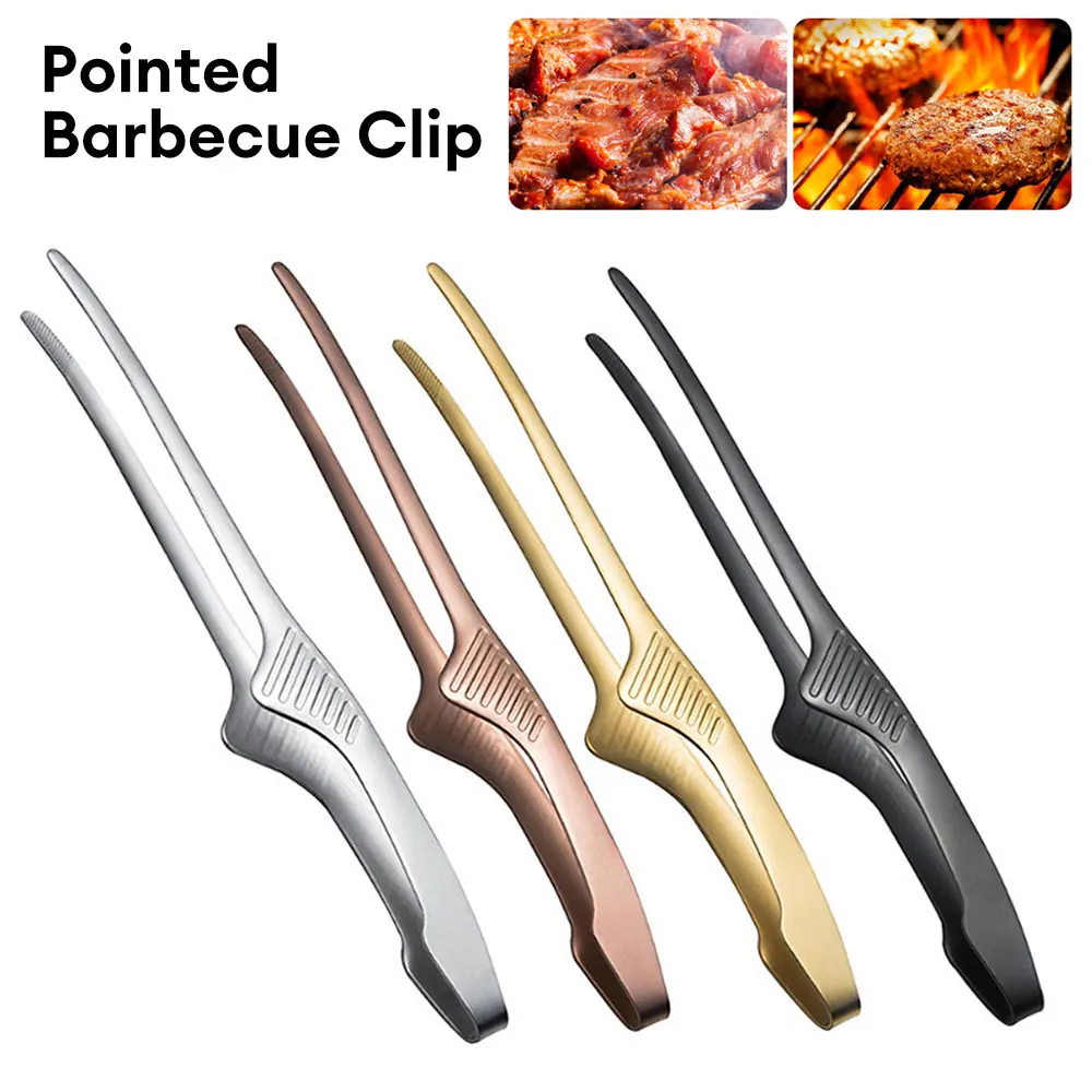 

1pcs BBQ Grilling Tong Salad Cake Dessert Serving Food Tongs Stainless Steel Barbecue Clips Clamp Baking Food Kitchen Tools