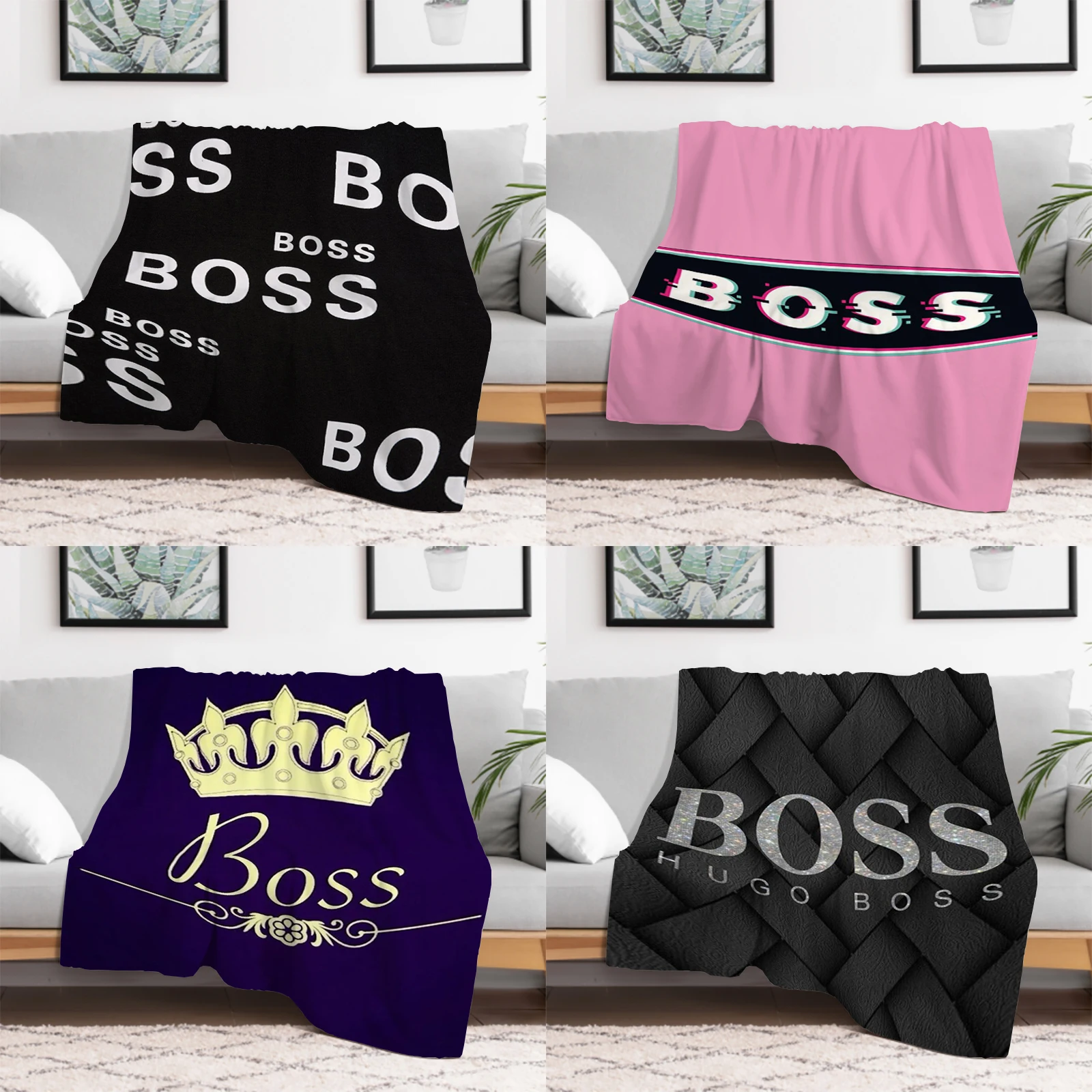 

Fleece Sofa Blankets H-Hugo Boss Blanket Microfiber Bedding Furry Bedspread on the Bed Plush Throw Knee Throws Bedspreads Plaid