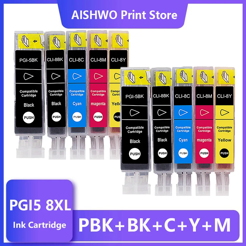 

ASW Compatible Ink Cartridges PGI-5 CLI-8 PGI5 CLI8 for Canon PIXMA iP4200 iP4300 iP4500 MP500 iP5200 MP530 MP600 MP610 MP800