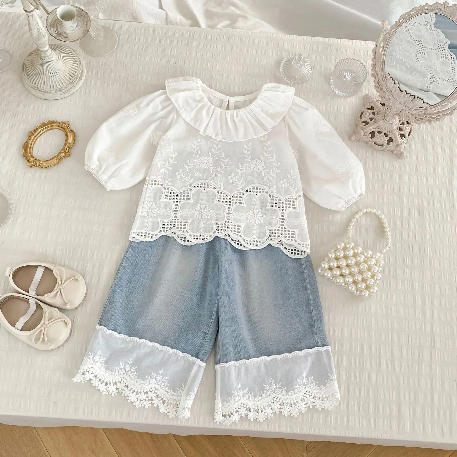 2025 Autumn New Girls Long Sleeve Lace Embroidery Shirts Solid Baby Girl Lapel Blouse Cotton Kids Tops Children Clothes 18 S2c77564e04ea4f29b1b23c981daec0e54