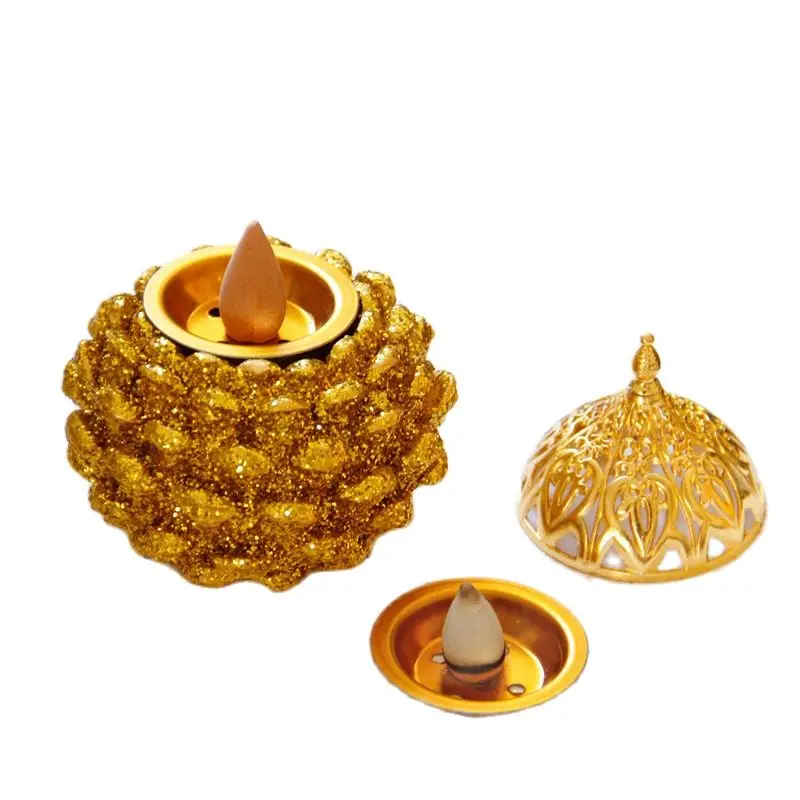2PCS Incense Burner Gold Metal Resin Pine Cone Incense Burner Middle East Arabian Style Desktop Bakhor Incense Burner Holder
2PCS Incense Burner Gold Metal Resin Pine Cone Incense Burner Middle East Arabian Style Desktop Bakhor Incense Burner Holder
